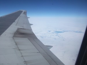 looking down over airplane wing