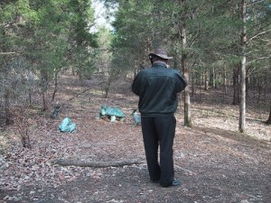 little animal sculptures in forest