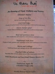 Dinner show menu 