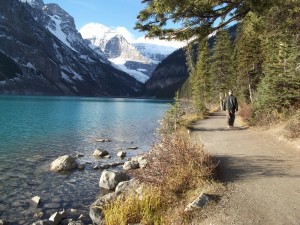 Easy trail along north shore, Lake Louise,