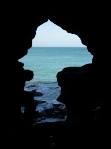 Sea window inside Caves of Hercules