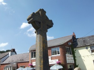 Marker in centre of Laugharne, Wales
