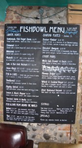 menu at the fishbowl Brighton, England