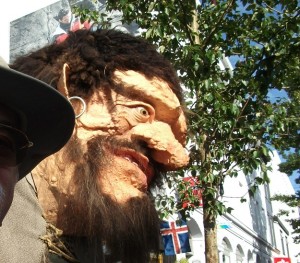 friendly citizen outside a Reykjavik souvenir shop