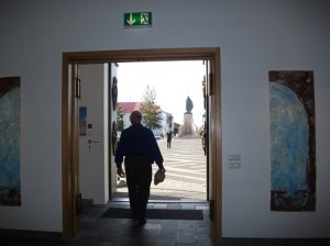 Exiting Hallgrimskirkja