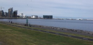 waterfront boulevard with Harpa in the distance, Reykjavik